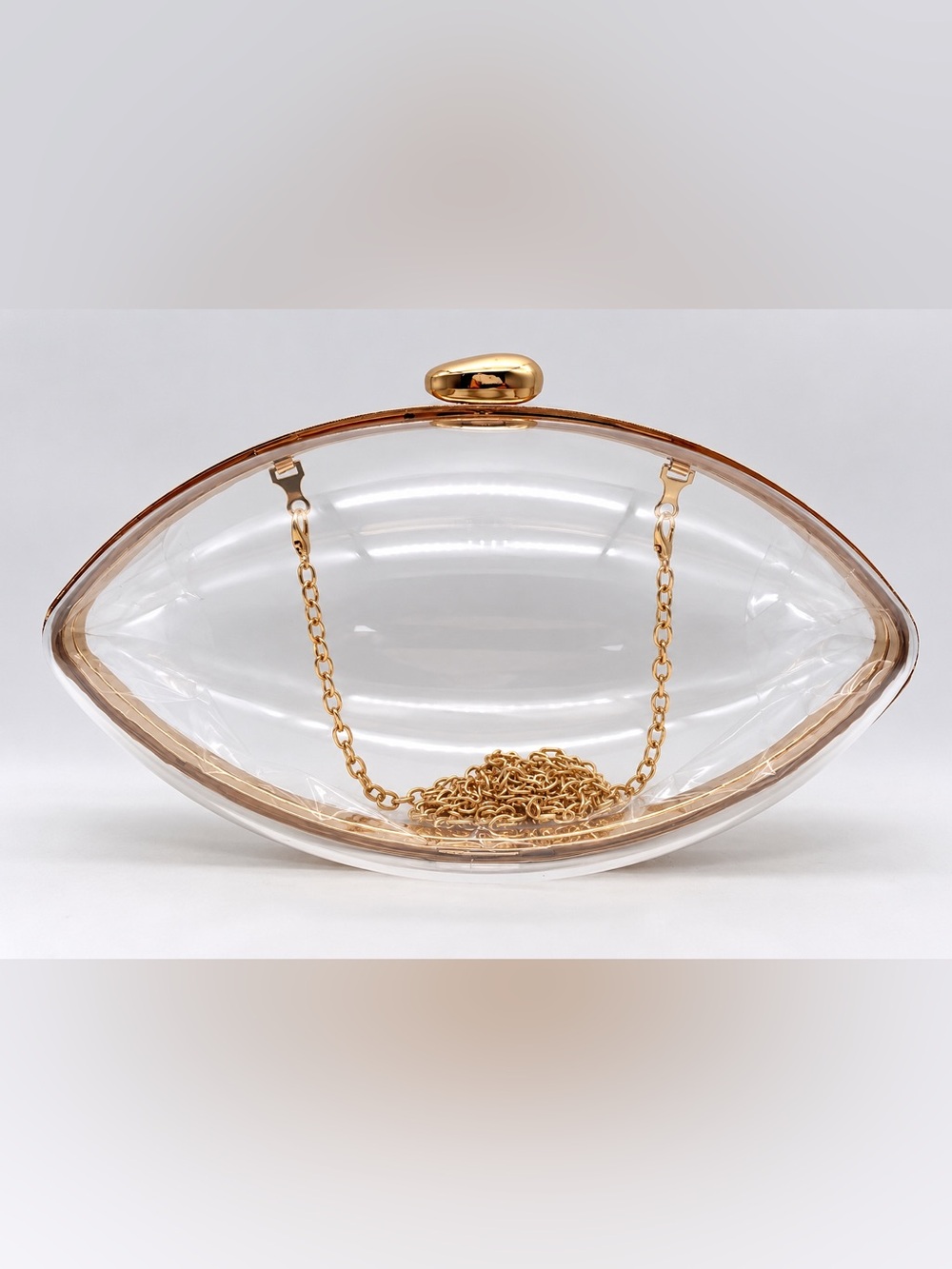 Clear FOOTBALL Oval Acrylic Framed Clutch with Gold Chain Strap
